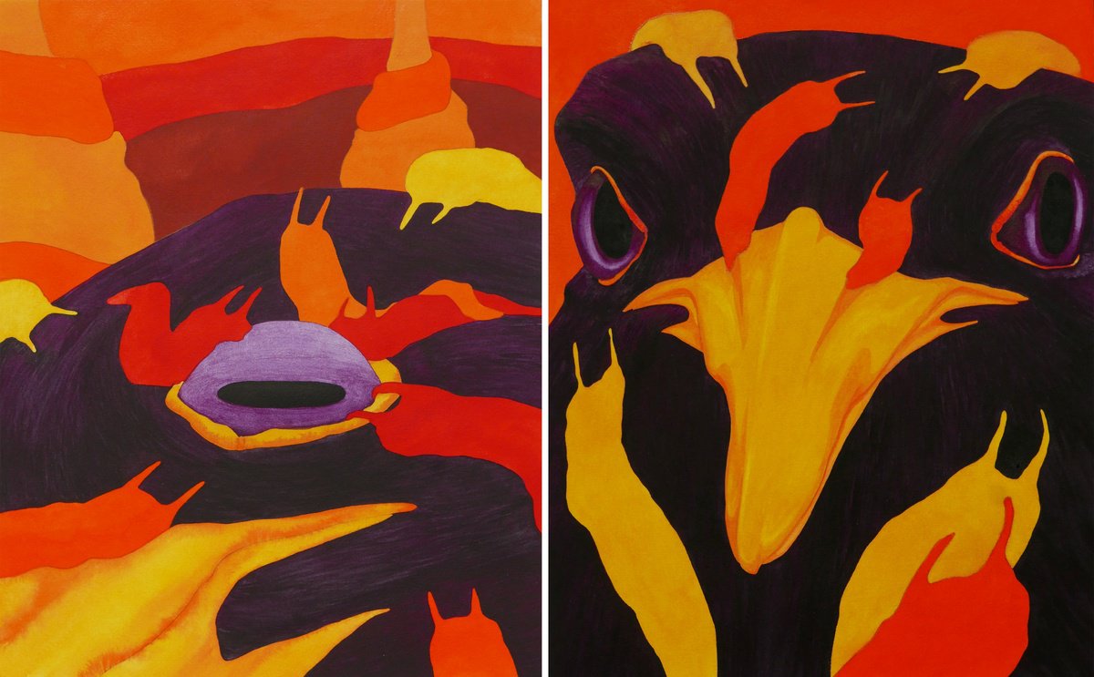 Impressionistic Animal Watercolour By Karina Danylchuk, 19 X 12", Diptych Secrets, Original Artwork