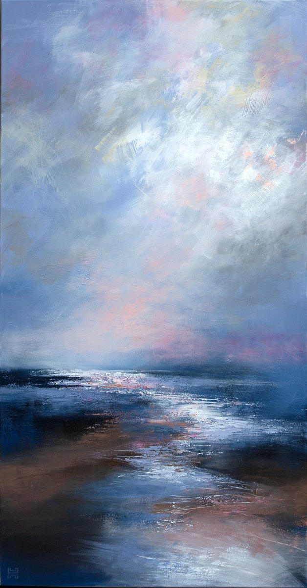 Organic Landscape Acrylic Painting By Paul Hillary, 26 X 49", Blush Serenade, Original Artwork