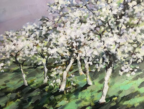 The Cherry Orchard. one of a kind, handmade artwork, original painting.