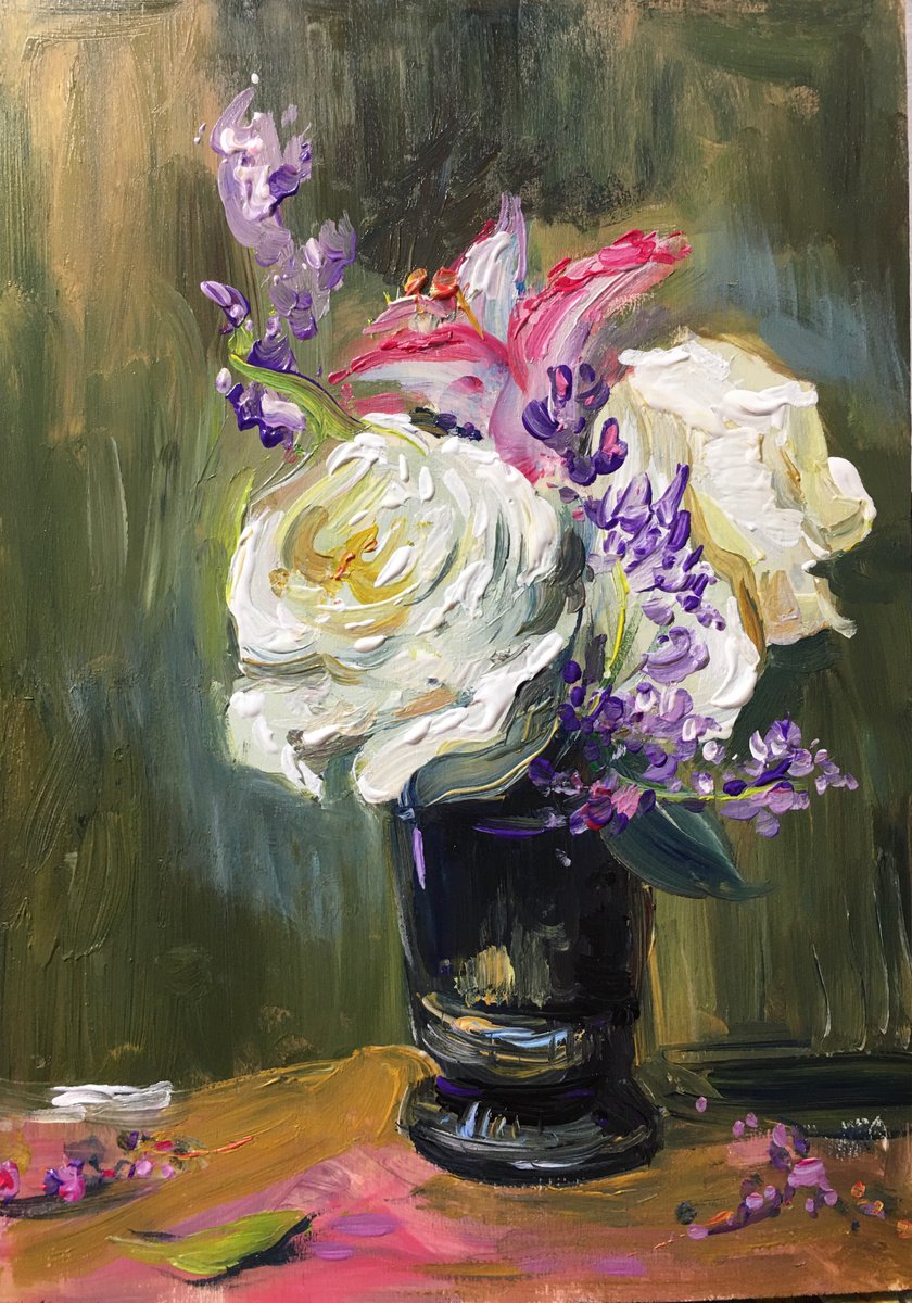 Impressionistic Botanical Acrylic Painting By Altin Furxhi, 8 X 12, Flower.., Original Artwork