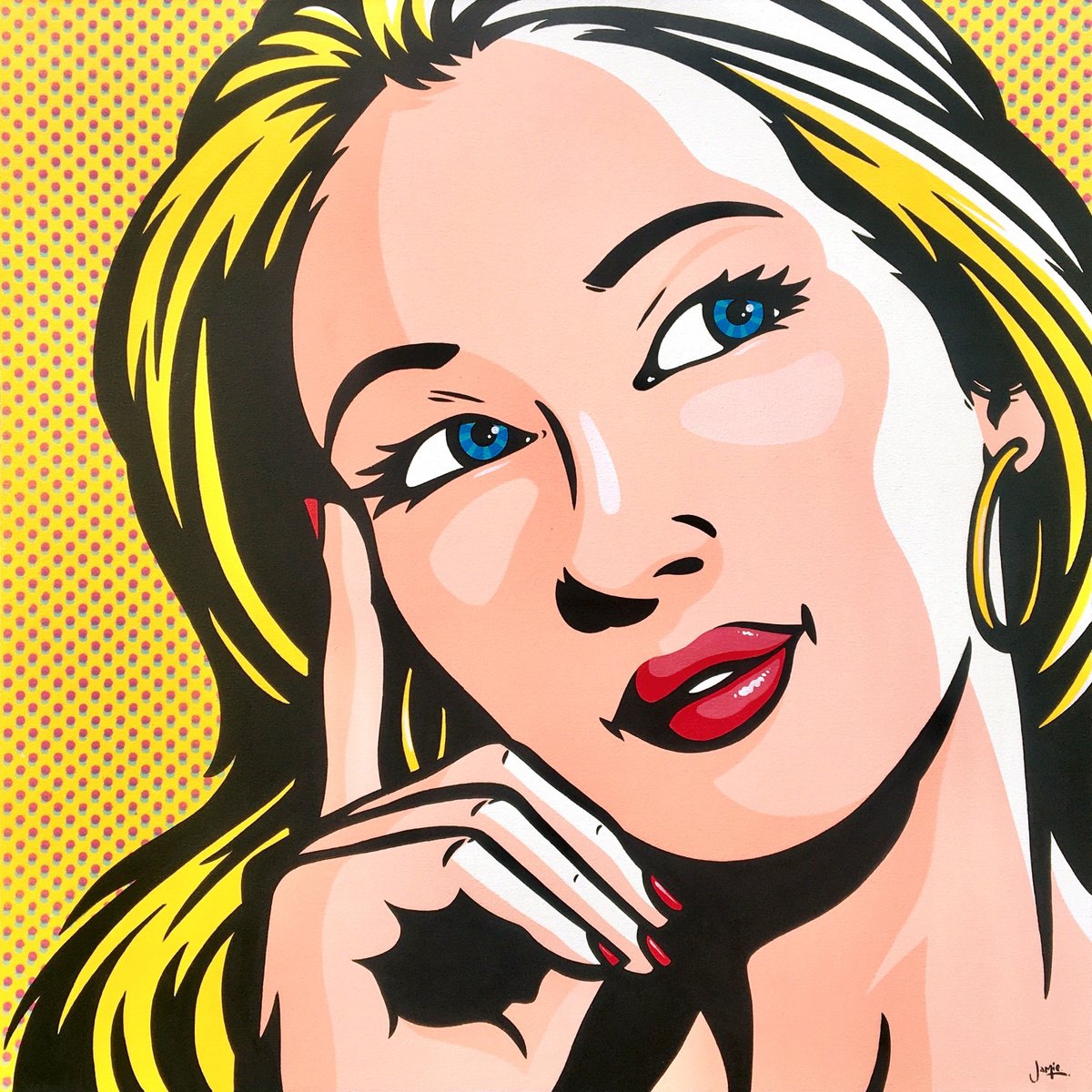 Urban And Pop Portrait Acrylic Painting By Jamie Lee, 24 X 24, Wondering Woman, Original Artwork