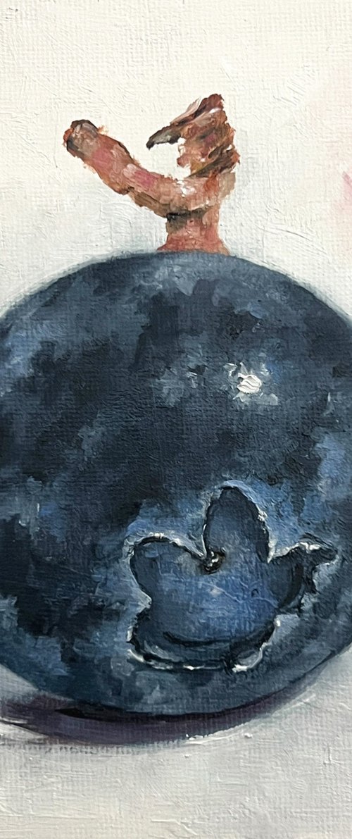 Still Life Blueberry with Stem Original Oil Painting by Nina R. Aide