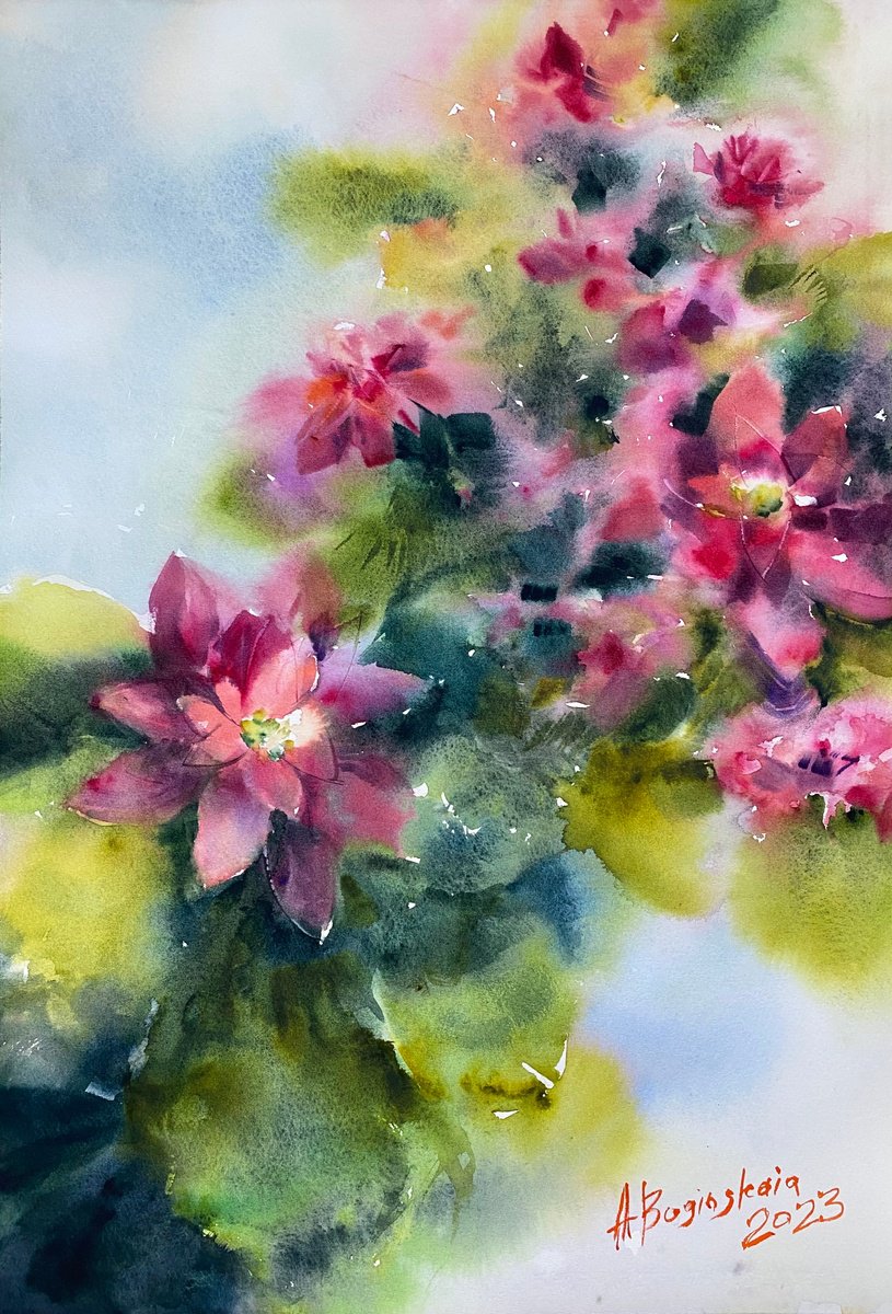 Kalanchoe - floral watercolor by Anna Boginskaia
