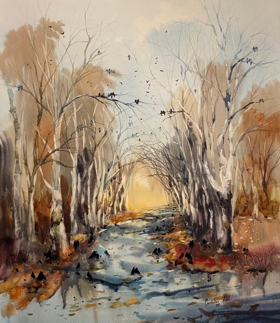 Watercolor “Naked trees” perfect gift
