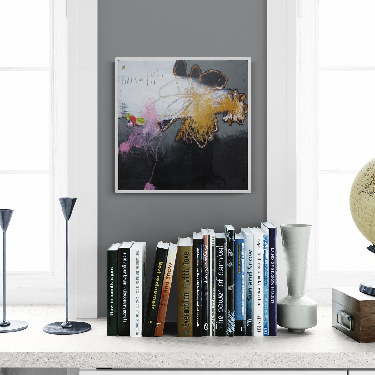 Abstract Botanical Painting By Daniela Schweinsberg, 12 X 12, Nocturnal Flowers 5, Original Artwork