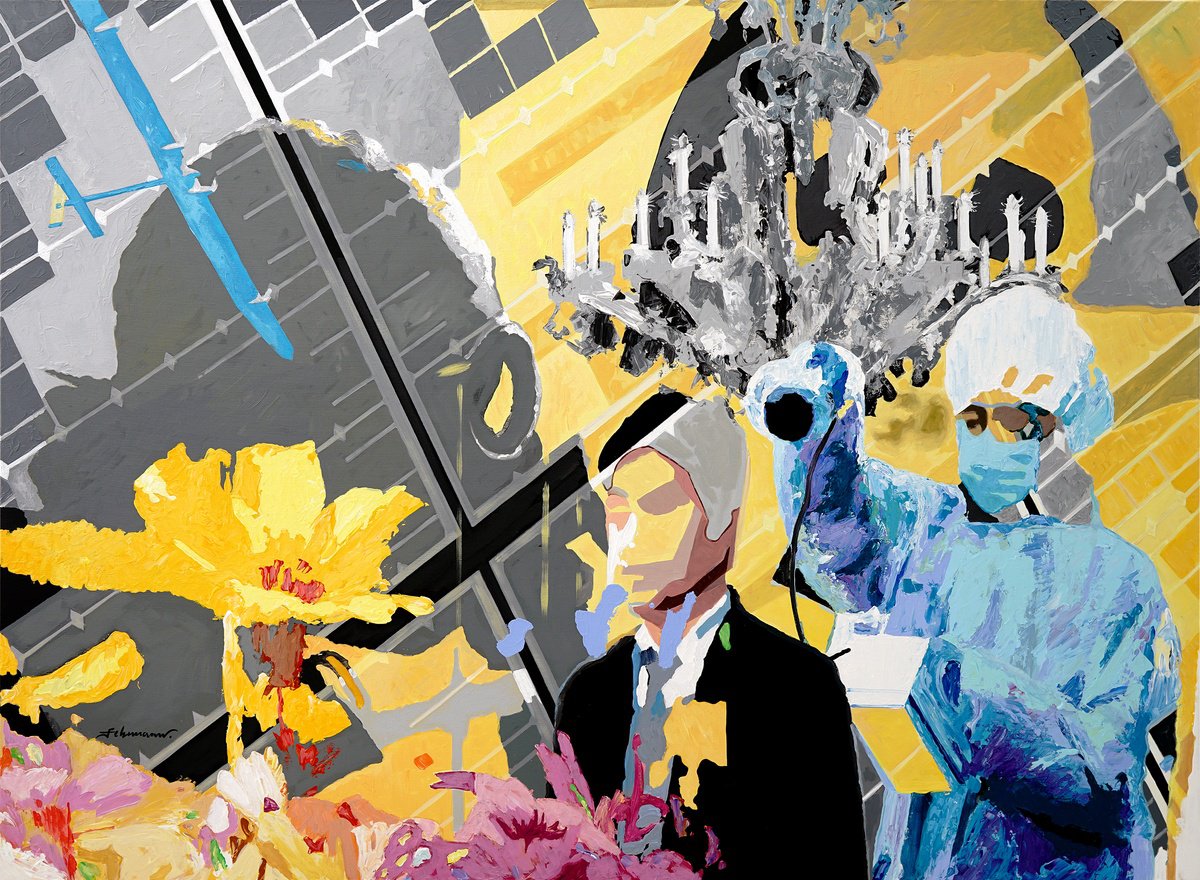 Expressive Portrait Acrylic Painting By Uwe Fehrmann, 59 X 43", Solar Impulse, Original Artwork