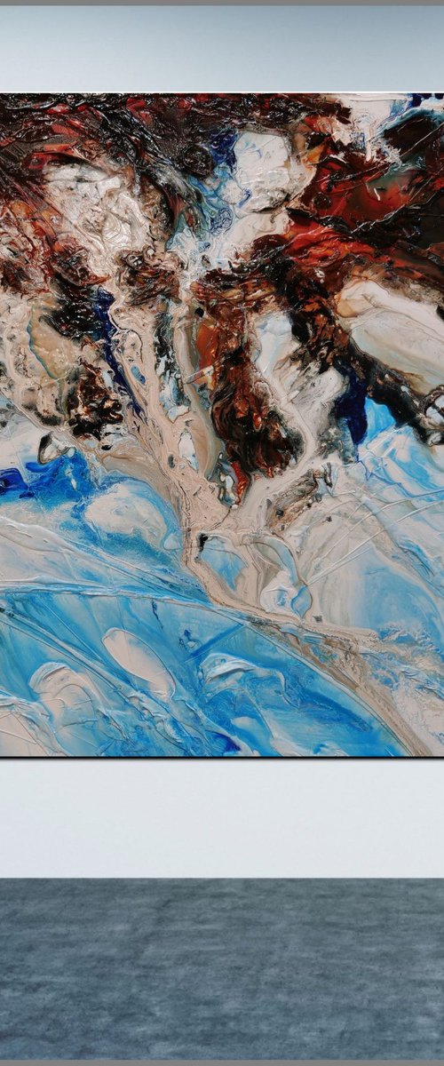 Coastal Umber 150cm x 150cm Blue Umber Abstract Art by Franko