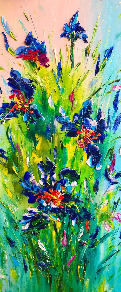 BLUE SALUTE - Irises. Majirel. Azure Irises. Bloom. Flower art. Decor irises. Blue petals. 3d flowers. Very Peri. by Marina Skromova