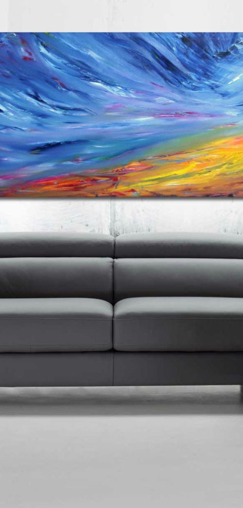 The dragonfly flew slowly - 120x60 cm, Original abstract painting, oil on canvas by Davide De Palma