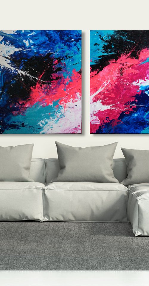 Color Storm IV Diptych (205 x 100 cm) XXXL (82 x 40 inches) by Ansgar Dressler