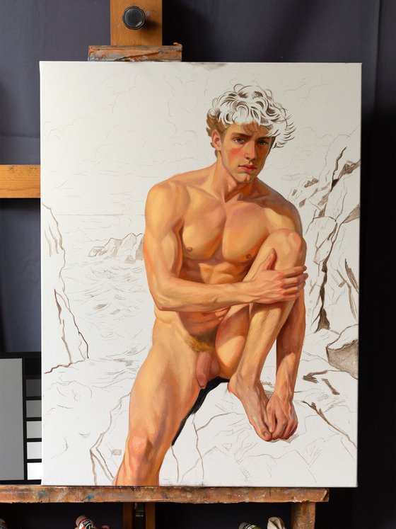 ROMANTIC MOOD (NUDE MAN ON THE BEACH)