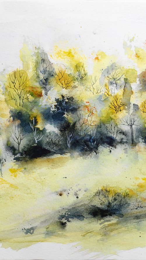 Summer forest - original watercolor and ink painting by Aniko Hencz