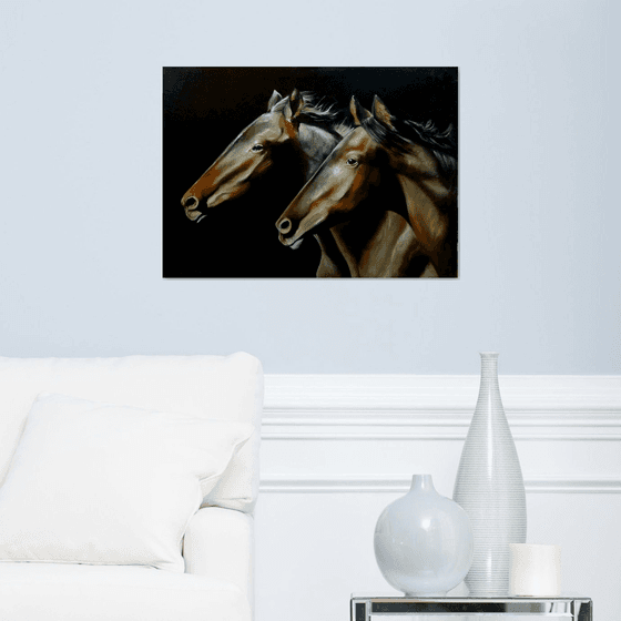 Dark horses - original painting - animals