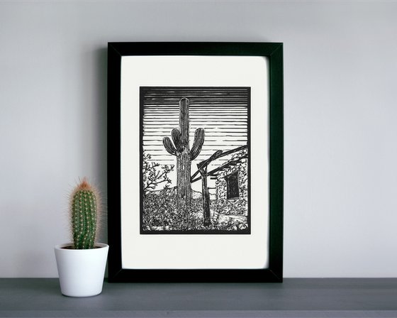 Saguaro at ranch homestead, Arizona