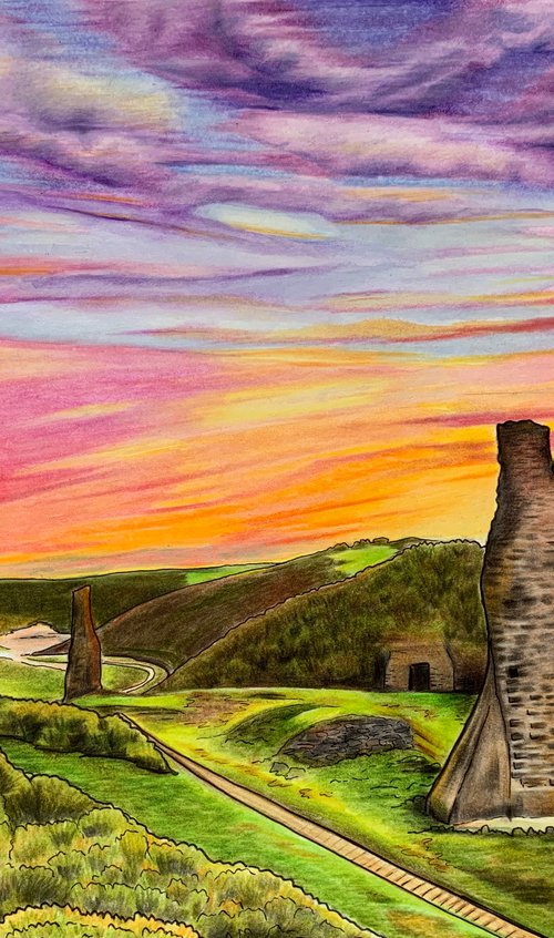 Sunrise at Pennard Castle by Karen Elaine  Evans