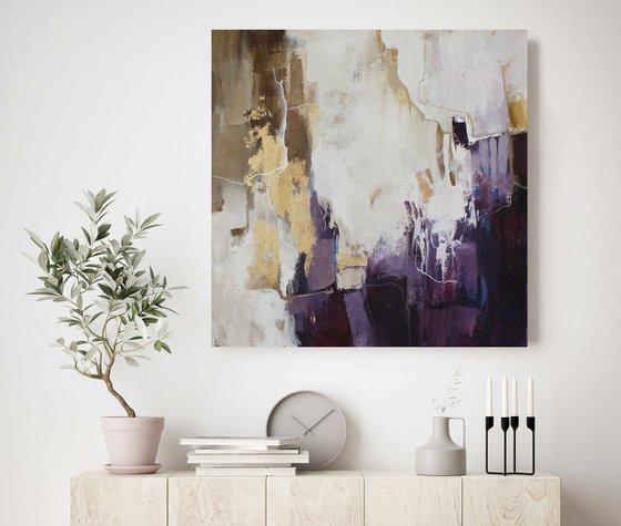 "Flood 2" Abstract purple gold acrylic art