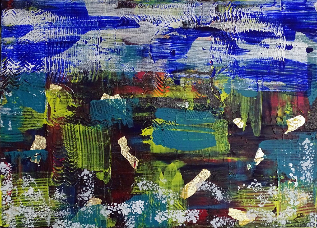 Abstract Landscape Acrylic Painting By Cb., 28 X 20, Midnight Dance, Original Artwork