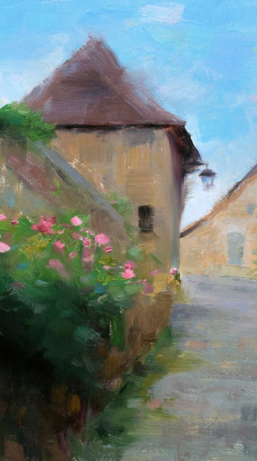 Impressionist Medieval street in Corrèze Rurual France by Gav Banns