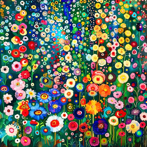 Klimt's garden. Colorful abstract floral painting with vivid flowers by BAST