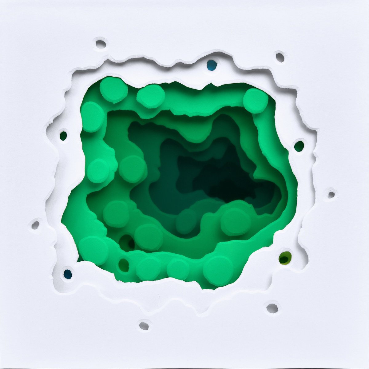 Organic Abstract Sculpture By Olga Skorokhod, 5 X 5", Emerald Abyss, Original Artwork