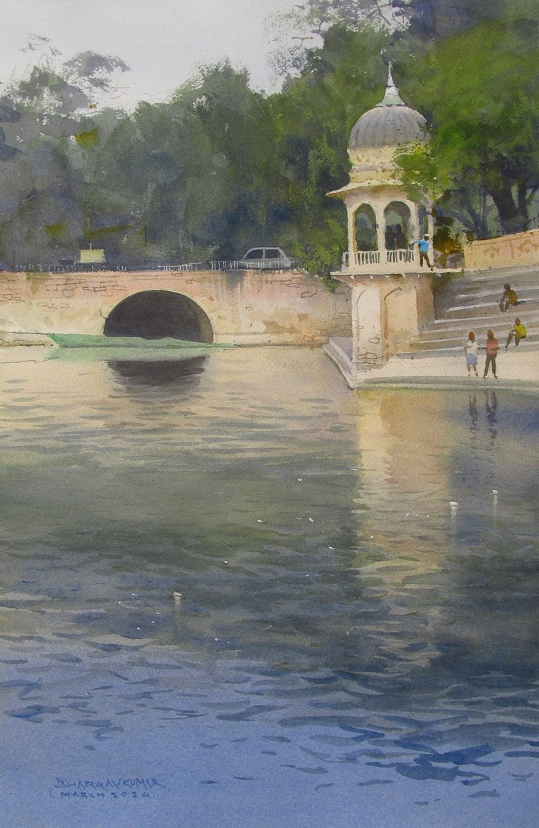 Impressionistic Landscape Watercolour By Bhargavkumar Kulkarni, 14 X 21, Glorious Gwalior, Original Artwork