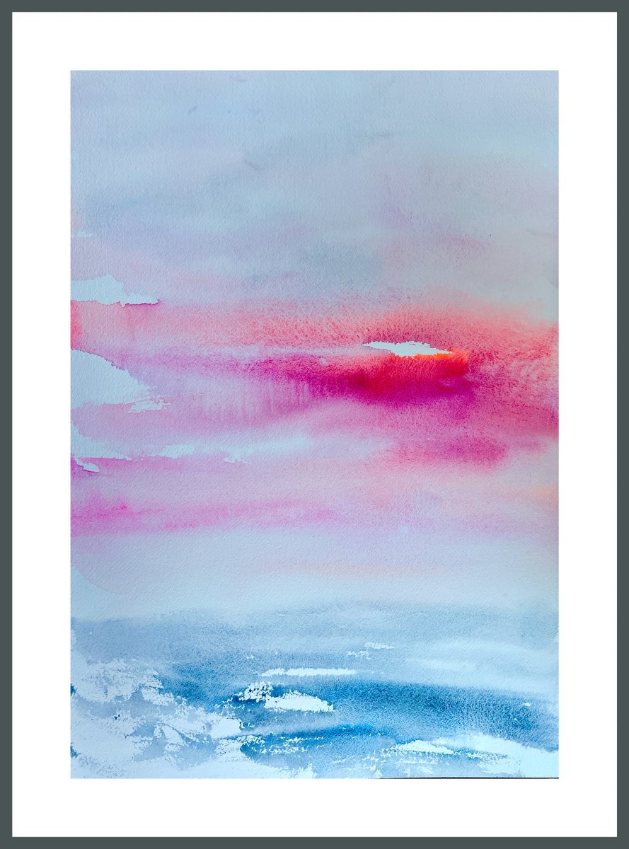 Abstract Landscape Watercolour By Gesa Reuter, 14 X 20, Sea Of Tranquility, Original Artwork