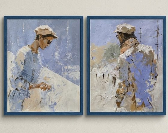 Quiet woman in Blue.