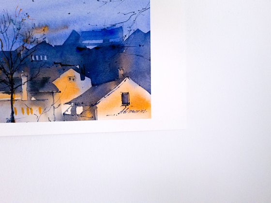 Evening light. Colourful original handmade picture.