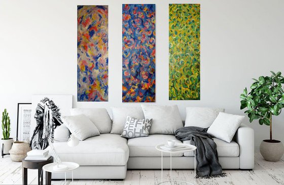 Triptych - Abstract Panel - New Moon - Large Size - Acrylic Painting - Nude - Interior Art