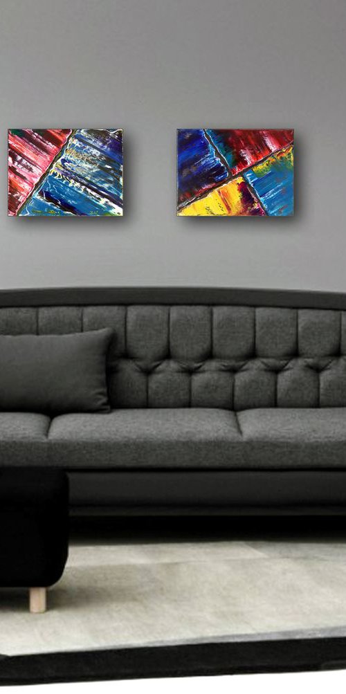 "Tiny Oils Series" - SAVE As A Series - Original Abstract PMS Oil Painting Series, Two 12 x 9 inch paintings by Preston M. Smith (PMS)