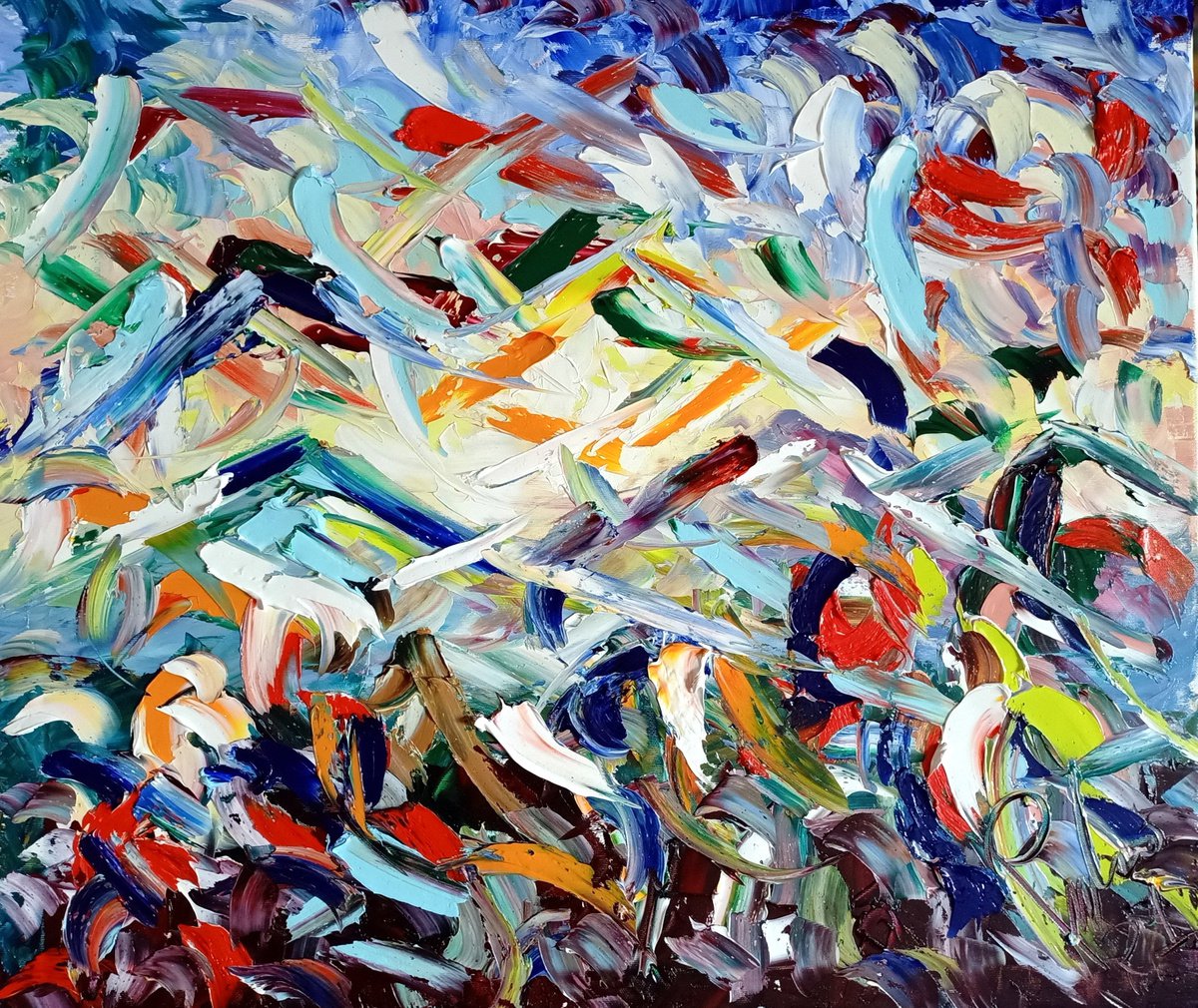 Impressionistic Botanical Oil Painting By Antonino Puliafico, 31 X 28, Riflessi Di Monti, Original Artwork