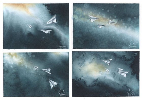 Promises IX - Origami Paper Plane Watercolor