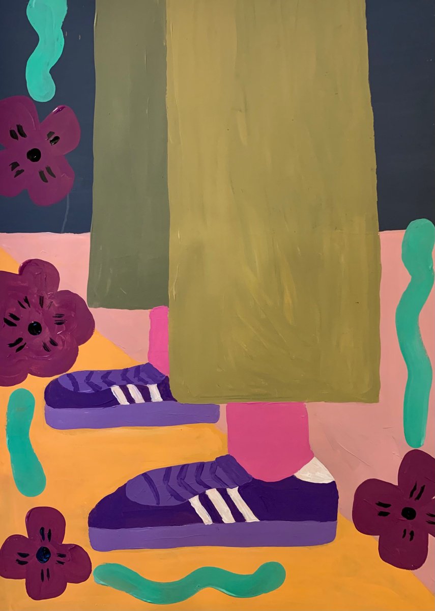 Urban And Pop Portrait Acrylic Painting By Aurora Camaiani, 14 X 20, A Romance In Sneakers, Original Artwork