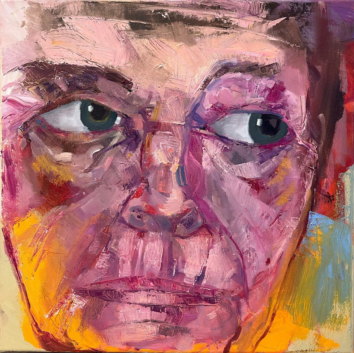 Expressive Portrait Oil Painting By Ulli Schmitt, 20 X 20", It Will Be Good, Original Artwork