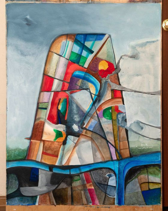 House at the river Large abstract painting