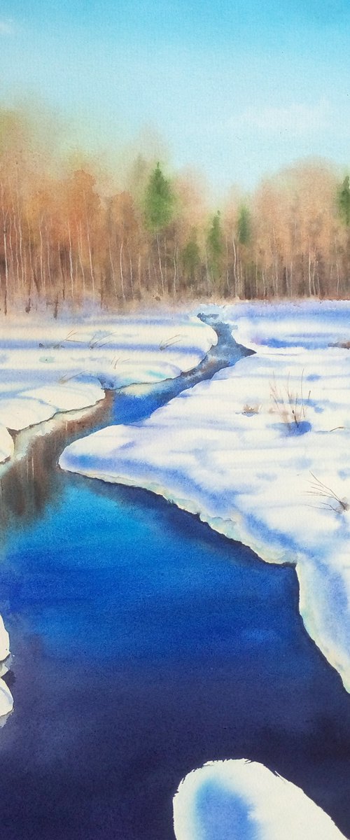 Forest Creek in Early Spring by Olga Beliaeva Watercolour