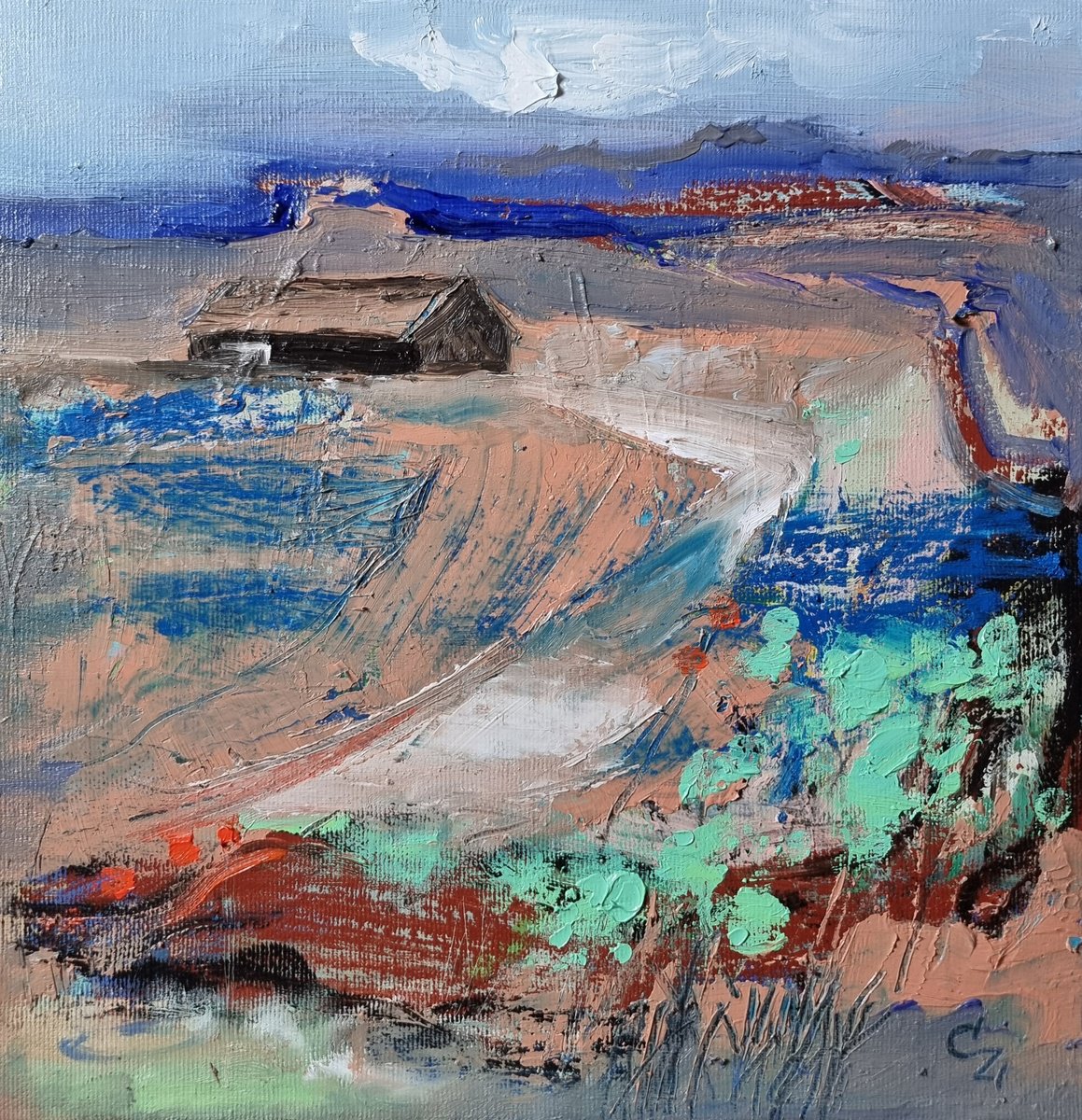 Impressionistic Landscape Oil Painting By Victoria Cozmolici, 12 X 12", Landscape From Denmark, Original Artwork