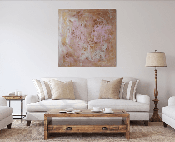 Love is in the air - golden, copper, pink abstract painting