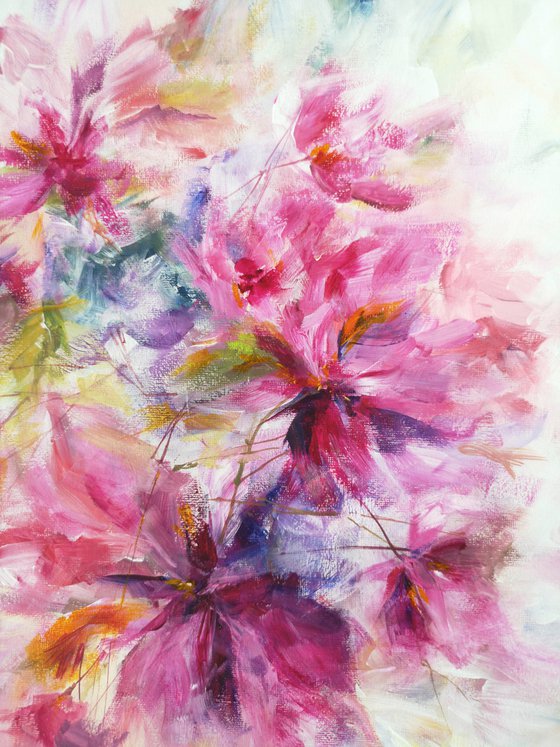 Colorful bouquet , abstract floral painting "Blooming april"