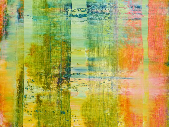 70x50 cm | 23.5 x 19.5″ Green Orange Abstract Painting Original Canvas Art