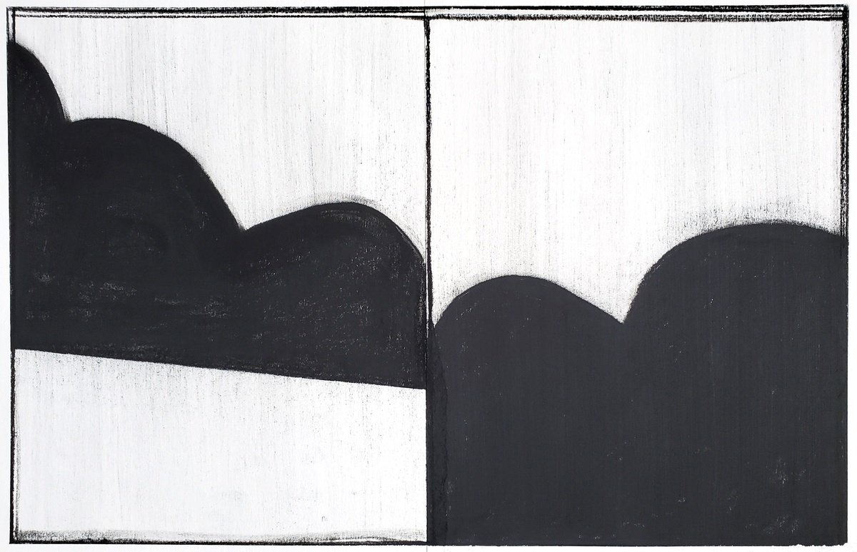Organic Abstract Charcoal Drawing By Shelton Walsmith, 18 X 12", P.o.v. Diptych, Original Artwork
