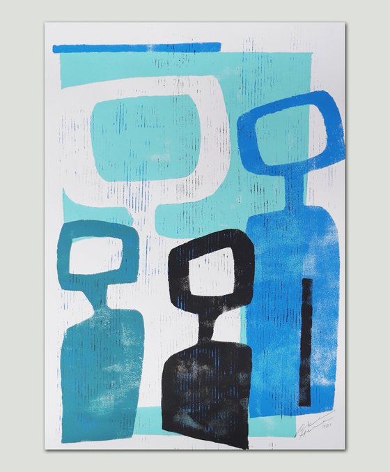 Family Portrait - Art on paper - in Blue (A2-42cmx59,4cm) 37J