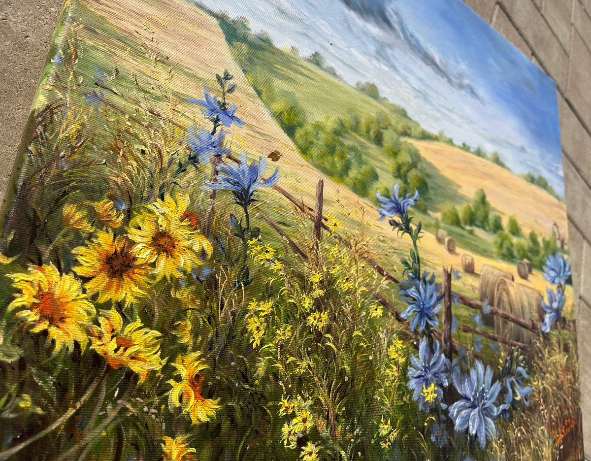 Photorealistic Landscape Oil Painting By Oana Voda, 24 X 20", Summer Home, Original Artwork