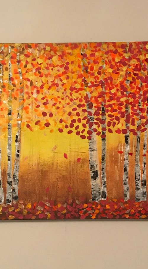autumn forest painting sunset by Henrieta Angel