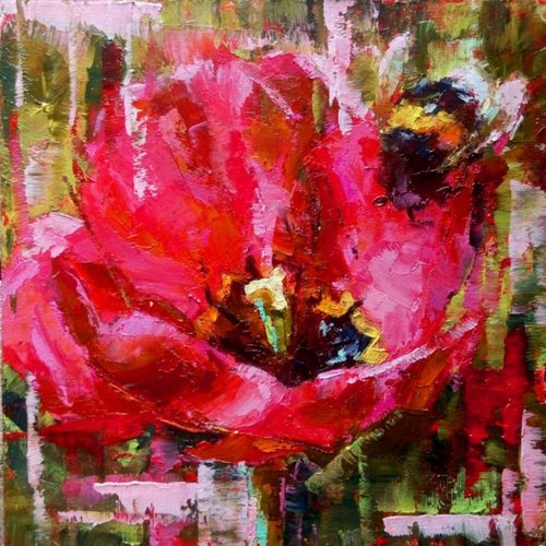 Tulip and Bee #2 by Valerie Lazareva