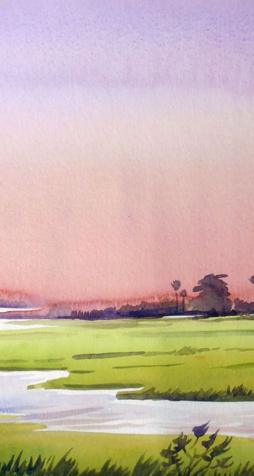 Rural Sunrise - Watercolor Painting by Samiran Sarkar