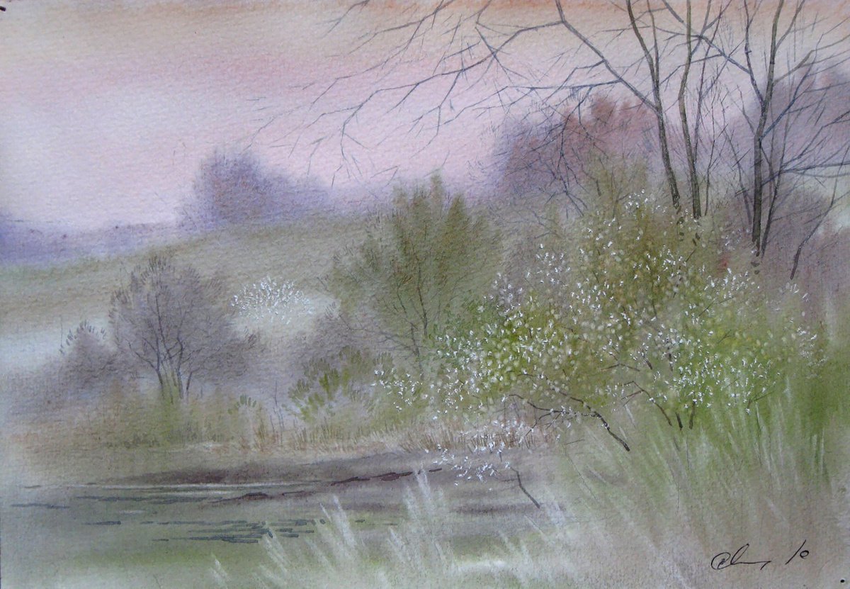 Impressionistic Landscape Watercolour By Valeriy Savenets-1, 12 X 8", Spring, Original Artwork