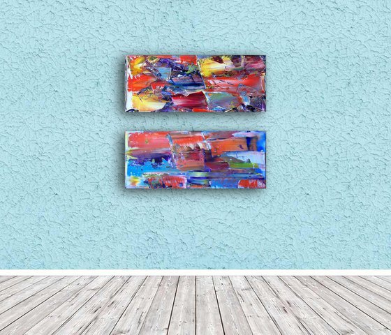 "Streaking Series" - Save As Series - Original PMS Abstract Diptych Oil Paintings On Wood - 28" x 24"