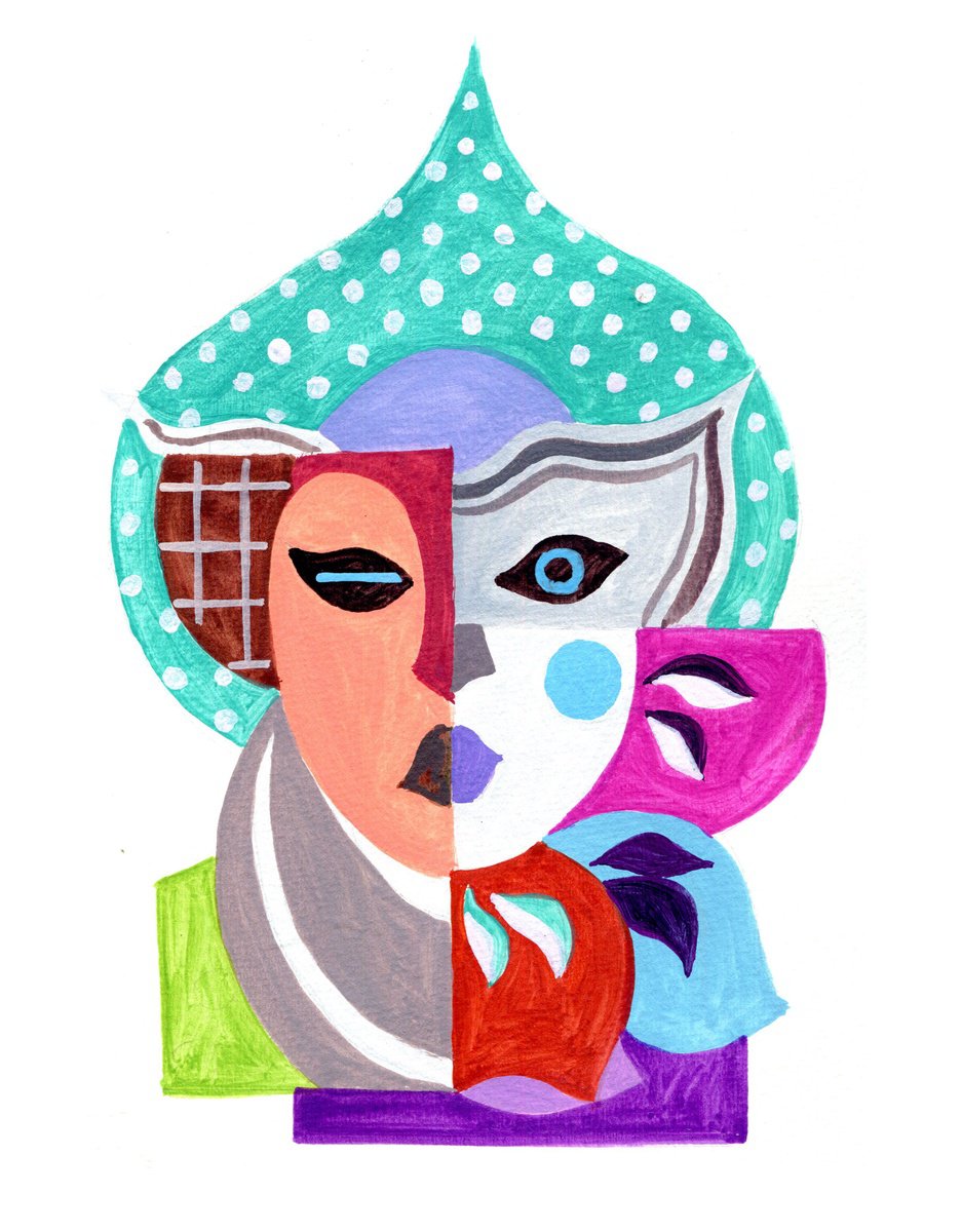 Urban And Pop Portrait Acrylic Painting By Andre Baldet, 10 X 13, Masked-Venice_05, Original Artwork