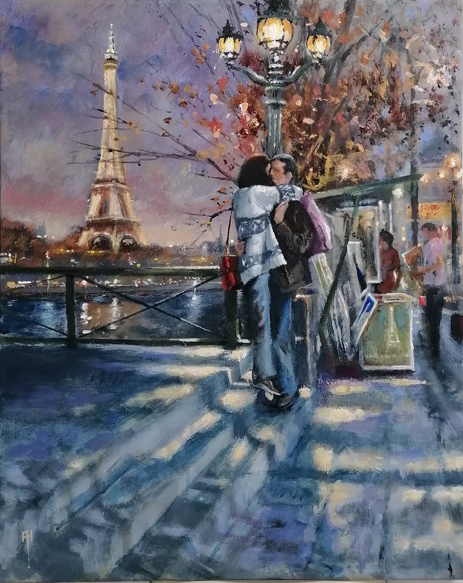 Impressionistic Cityscapes Acrylic Painting By Alan Harris, 16 X 20, Romance Of Paris, Original Artwork